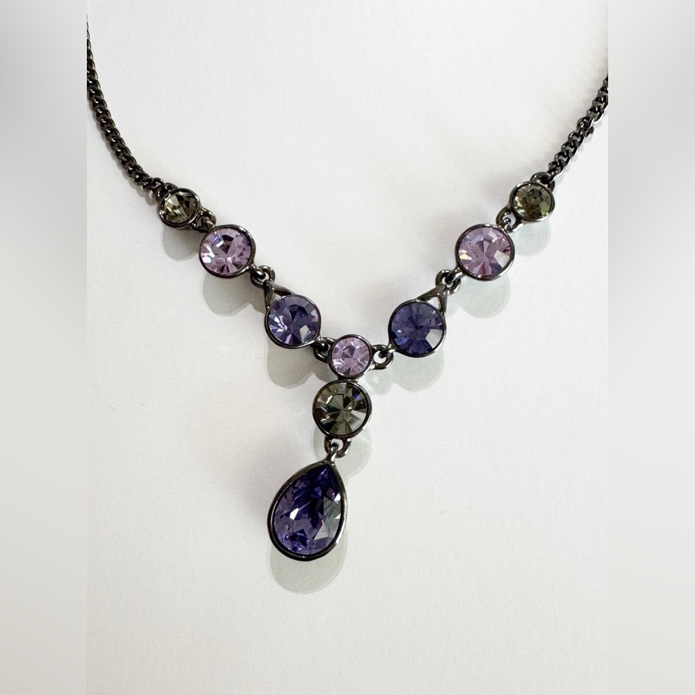 Givenchy Necklace Purple Pink Amethyst Crystal Stones Lariat Y Hematite Tone NEW